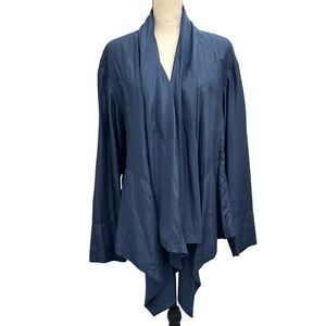 PURE DKNY BLUE SILK WATERFALL FRONT OPEN JACKET COAT